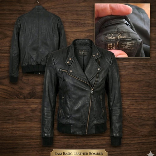 Leather jacket basic 100% leather, like new, size S, black