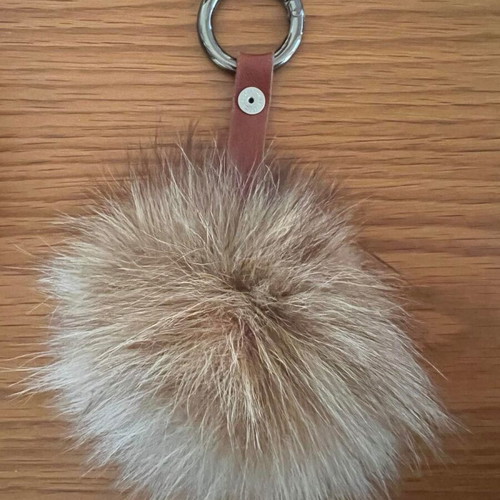 Fur keychain like new, genuine fox fur pom pom with leather strap