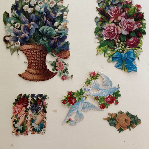 Vintage embossed paper die-cuts set of 6, 1930-1940