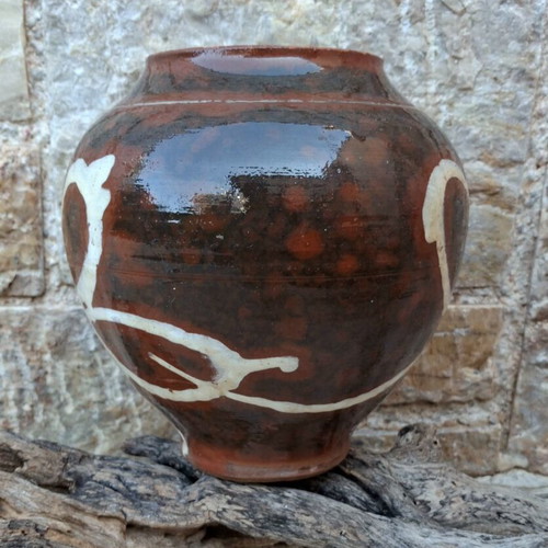 Handmade clay jar like new, traditional folk pottery