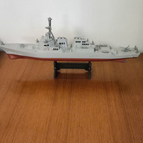 Warship model destroyer with base and mini helicopter