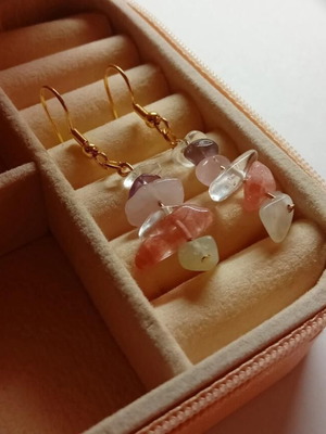 Handmade earrings with pink, lilac, white and transparent stones, new