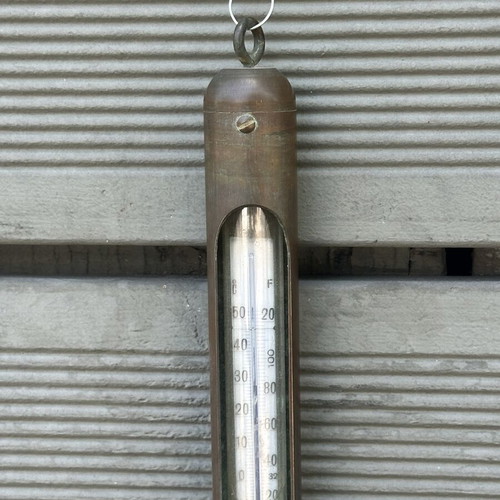Vintage brass wall thermometer used, 25.5 cm