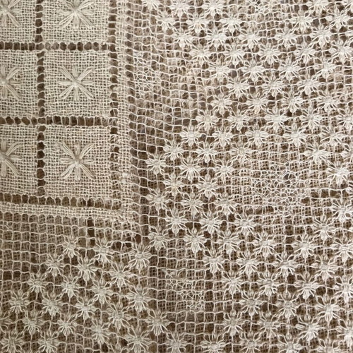Venetian style embroidery tablecloth used, large, antique