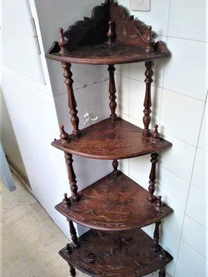 Corner etazera old wood-carved with four shelves