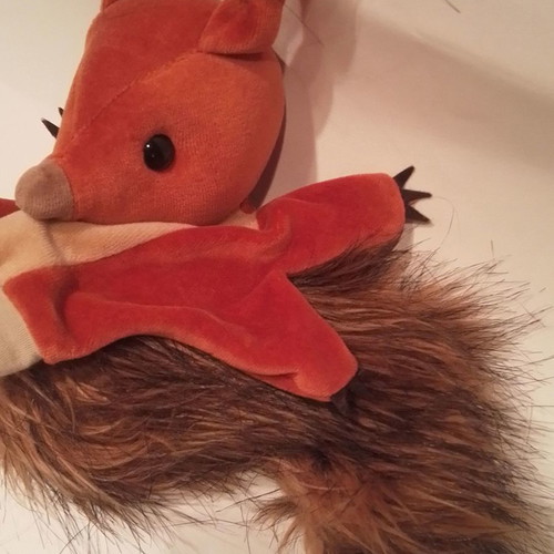 Plush hand puppet squirrel used Nutsy handmade