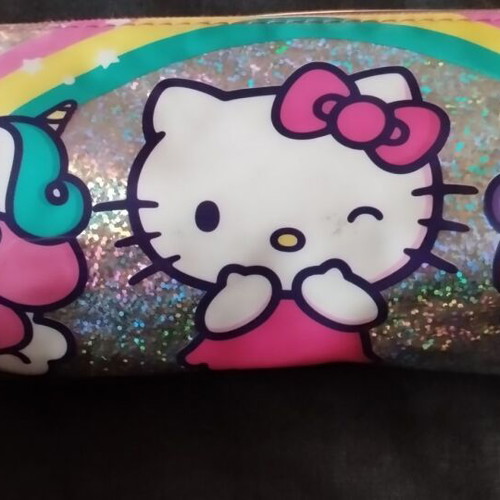 Hello Kitty pencil case like new with colored pencils and crayons