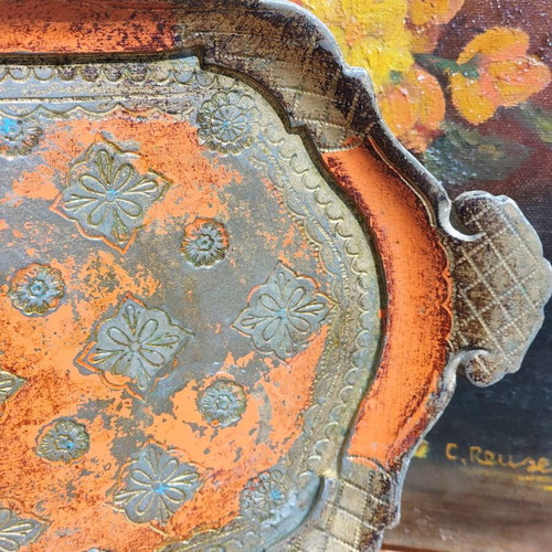Vintage Italian Florentine wooden tray used