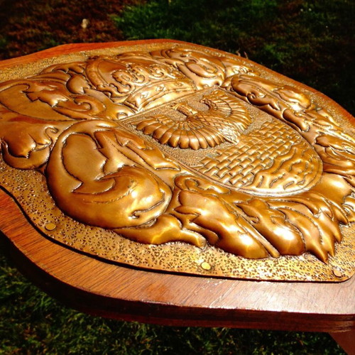 Copper panel with Isis, crown and fortress used, handmade