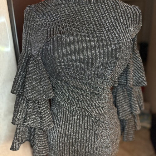 Black Metallic Blouse with Ruffled Sleeves