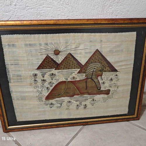 Egyptian framed papyrus set of 5, like new, 56×40 cm