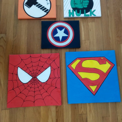 Handmade superhero canvases like new for kids' rooms