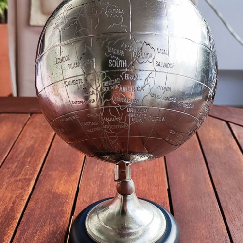 Decorative metal globe with wooden base like new
