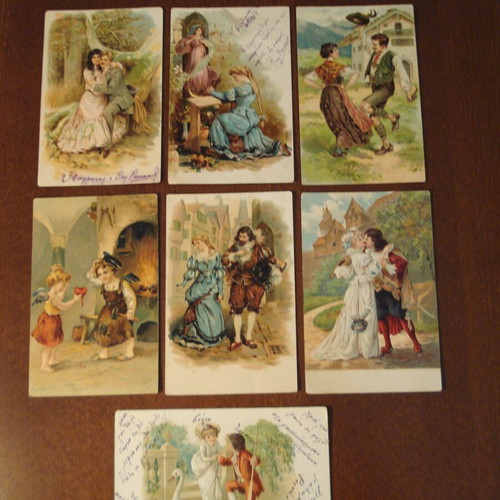 Embossed postcards used, pack of 7, from 1907
