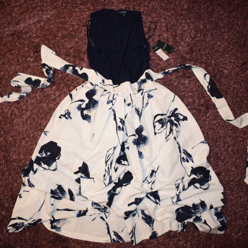 Ralph Lauren Jairo dress new, size 8, white and blue