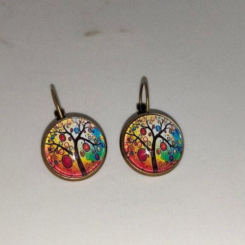 Vintage Boho Earrings bronze with Tree of Life like new