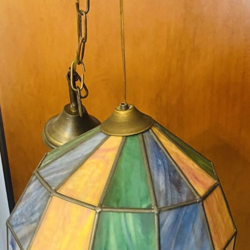 Ceiling light vintage Tiffany style stained glass pendant like new