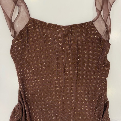 Bloeur maxi dress brown, new with rhinestones and transparent straps