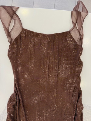 Bloeur maxi dress brown, new with rhinestones and transparent straps