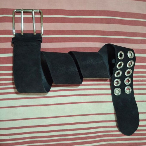 Wide black suede belt with double buckle