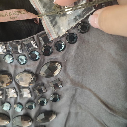 Milk & Honey silk dress with stones new, gray, size L