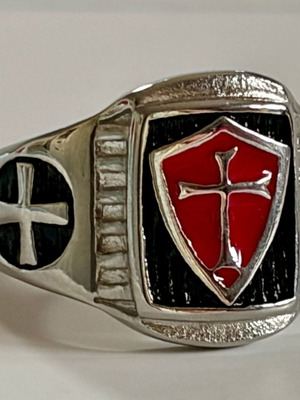 Templar Seal Ring new, stainless steel with red and black enamel