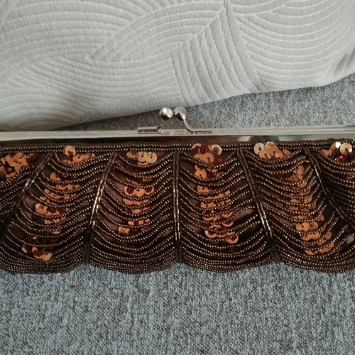 Vintage bag used, brown and bronze with beads