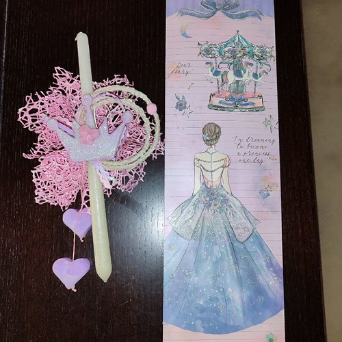 Handmade candle with wax creations and white glitter new