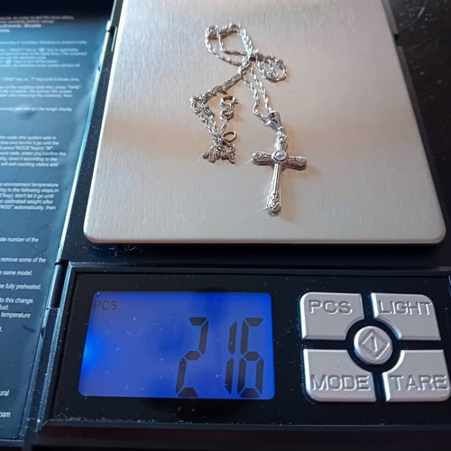 White gold cross 14K 585 with chain, vintage, like new