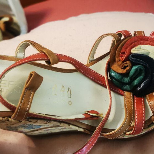 Italian colorful summer platform sandals, like new, heel height 12 cm
