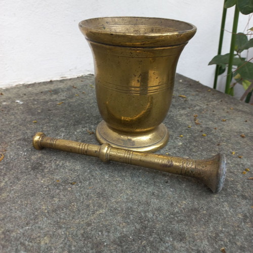 Bronze mortar and pestle set used, vintage