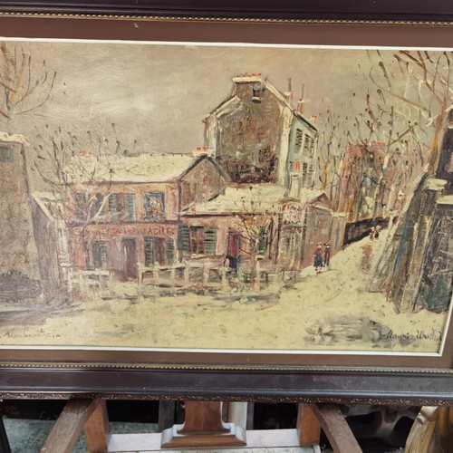 Maurice Utrillo Le Lapin Agile painting used, snowy Montmartre scene