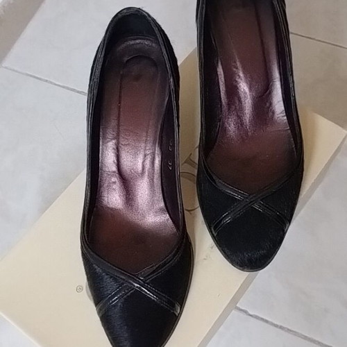 Migato leather pony hair pumps size 37 like new, black, 8 cm heel