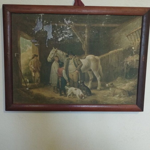 Antique wooden framed picture used, 28x21 cm