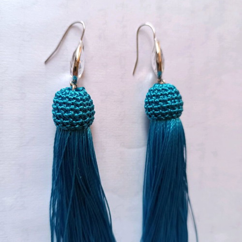 Mazaraki earrings new with blue tassel and crystals