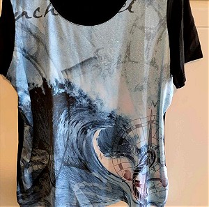 Κοντομάνικο μπλουζάκι μπλέ με υπέροχο θαλασσινό σχέδιο σε γαλάζια σιέλ χρώματα  XL/XXL