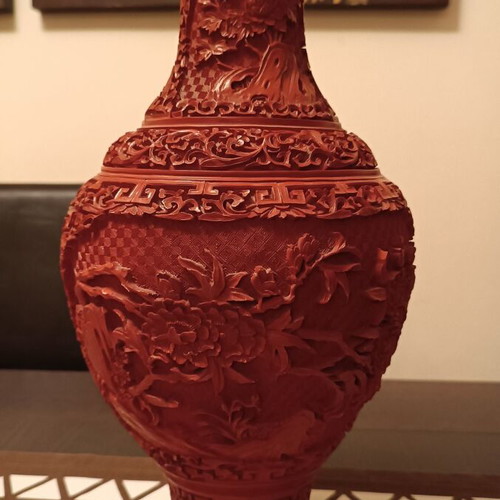 Red Cinnabar vase used, 38cm height