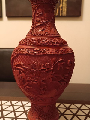 Red Cinnabar vase used, 38cm height
