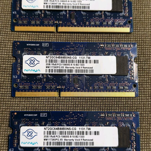 Nanya 3x 2GB DDR3 1333MHz SO-DIMM laptop RAM like new, total 6GB