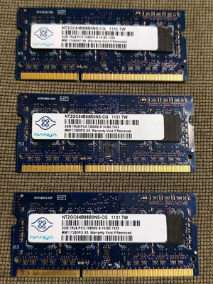 Nanya 3x 2GB DDR3 1333MHz SO-DIMM laptop RAM like new, total 6GB