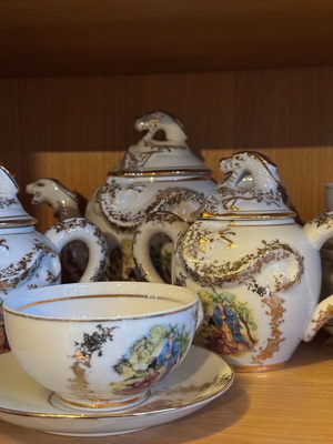 Hayasi Kutani Geisha tea set authentic 60s nearly unused