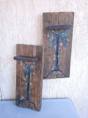 Handmade painted wooden shelves used, floral design