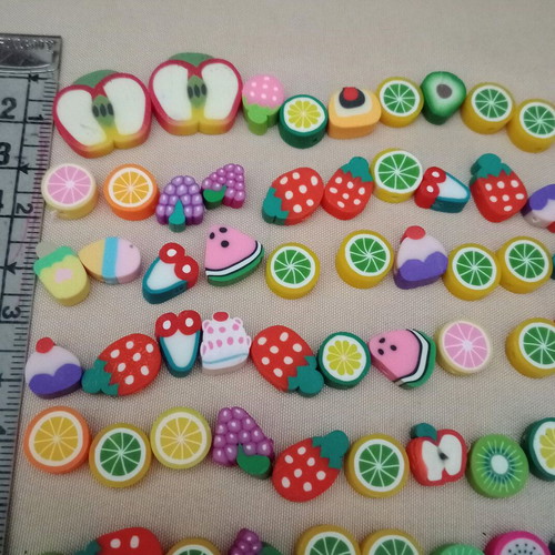 Fimo beads new with fruits, sweets and lollipops, 100 pieces