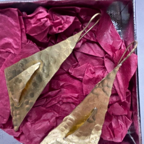 Handmade gold hammered geometric dangle earrings new