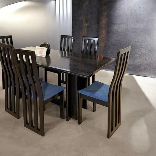 Dining set with 6 chairs in honey wood and black lacquer like new