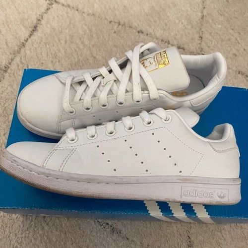 Adidas Stan Smith sneakers used, white and gold, size 36.5