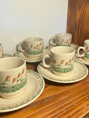 Vintage coffee espresso cup set of 6 with saucers rustic design