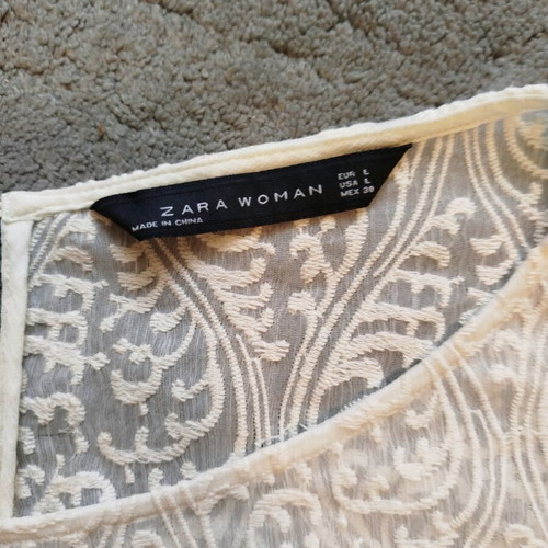 Zara blouse large transparent ecru like new with long sleeves