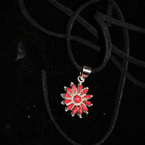 Pendant necklace with raw red coral and 925 sterling silver Navajo Indian
