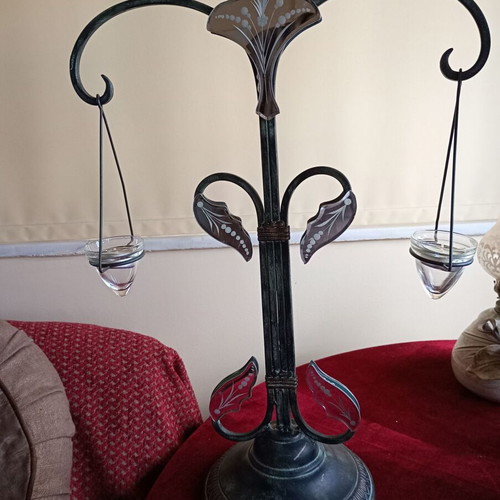 Brass candlestick used with cracked mirror piece